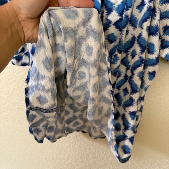 Knox Rose Blue & White Ikat Printed Short Puff Sleeve Blouse XXL - Picture 6 of 9